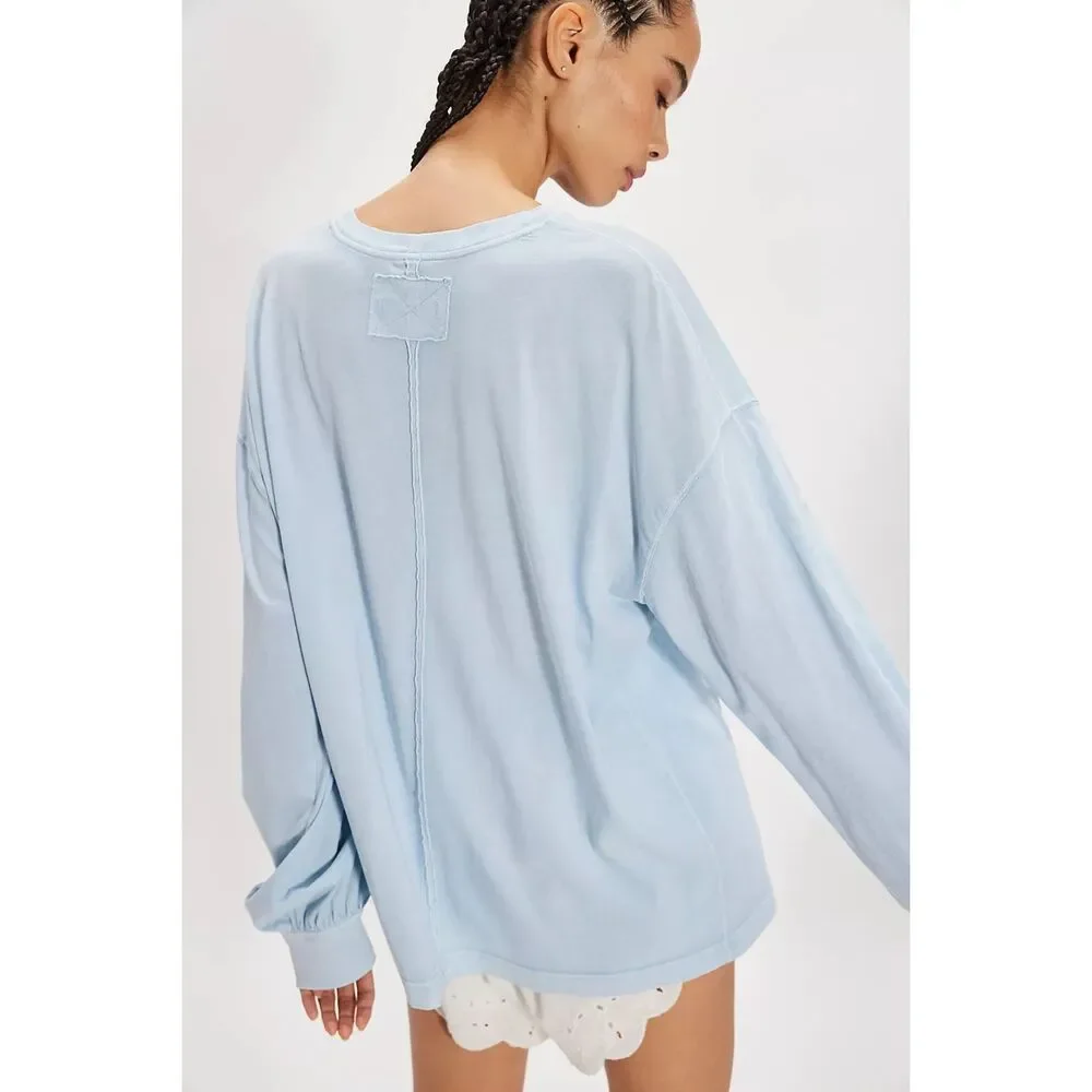 Free people We The Free Perfect Oversized long sleeve Tee blue S NEW